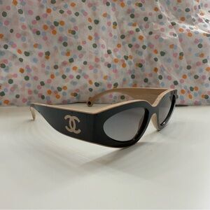 Chanel Cat Eye Sunglasses Black & Beige